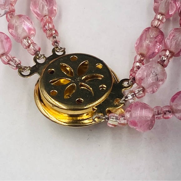 SOLDMagnificent Vintage Ombré’ Pink Glass Bead Graduated Multi Strand Necklace - Picture 6 of 7